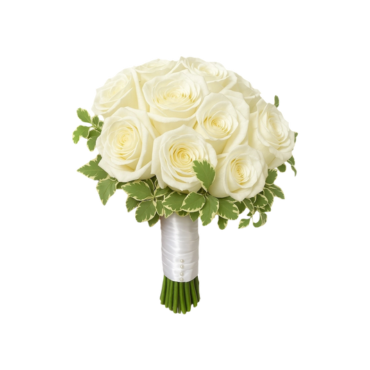 Classic White Rose Bridal Bouquet